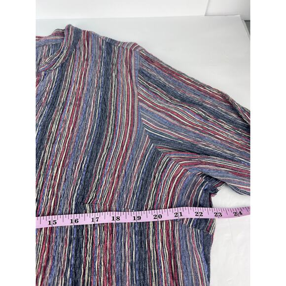 Essentials 18/20 Striped Button Down Blouse Crinkle Gauzy 3/4 Sleeve Coastal - Picture 7 of 8